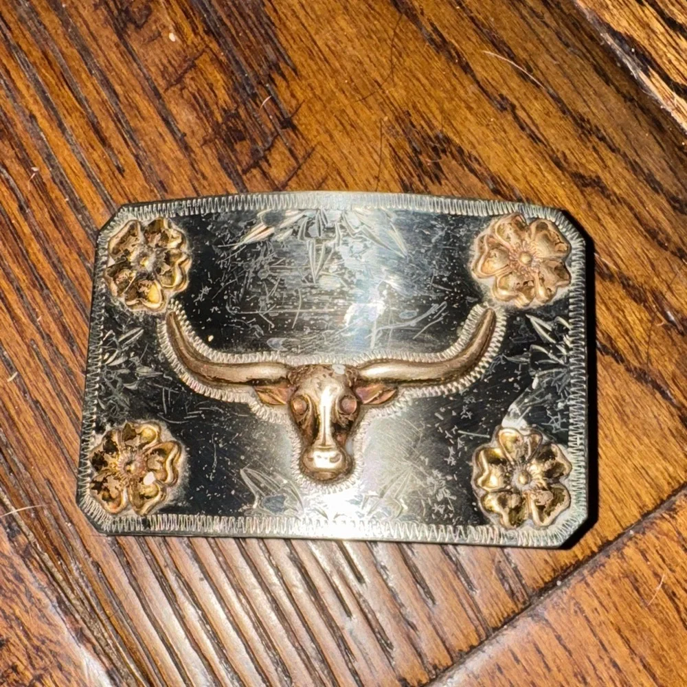 RICARDO NICKEL SILVER BRONCE TRIM Western Bull Head Belt Buckle